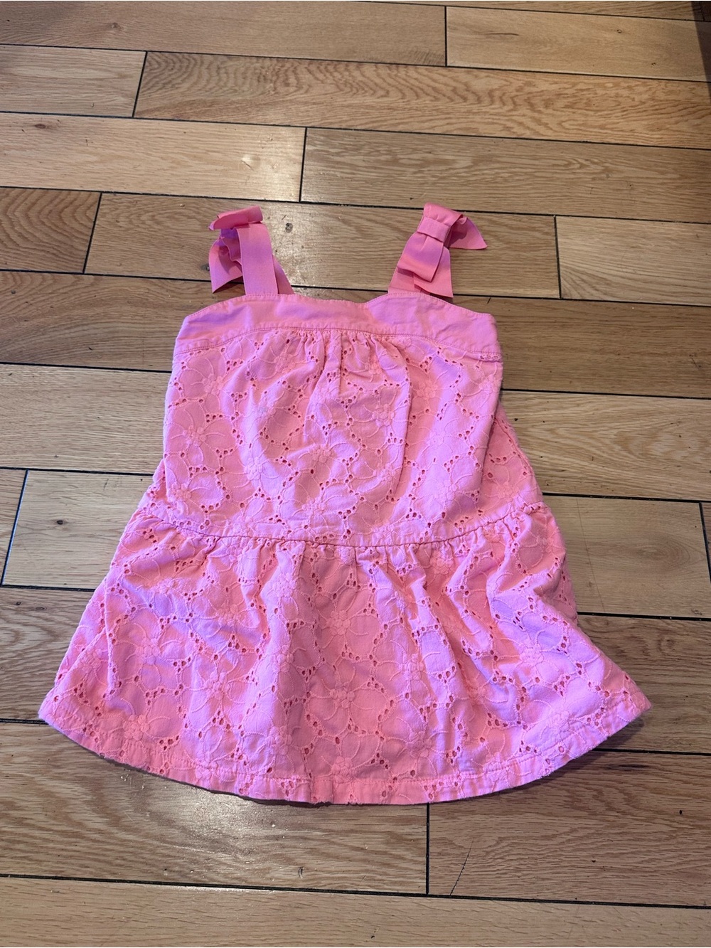 Janie and Jack Pink Eyelet Dress with Shoulder Ties